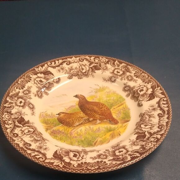 Spode Woodland Red Grouse Plate with Brown Floral Design Nature Scene - Picture 1 of 5